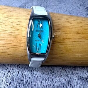 Ecclissi Sterling Silver Watch with Turquoise Face and White Leather Band NWOT